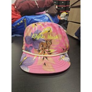 Vintage Elgin Mack Dog Hat Cap Snap Back Pink Floral San Sun One Size Mens 80s